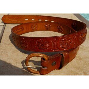 Belt Tooled Leather Size 35 TO 39"  Men Women Unisex 1.25" Wide Mexico Western